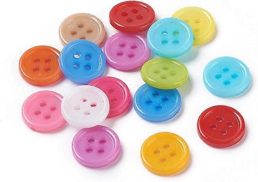 100Pcs Acrylic Sewing Buttons Plastic Buttons for Costume Design 4-Hole Dyed Flat Round Mixed Color 12x2mm Hole 1mm
