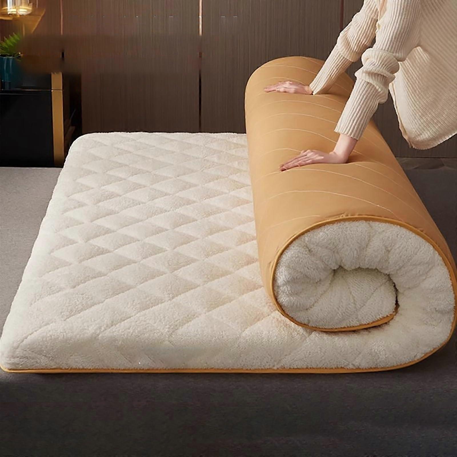 Japanese Futon Mattress Queen Size with Ergonomic Support, Foldable Tatami Floor Sleeping Mat Beige 180x200x9CM