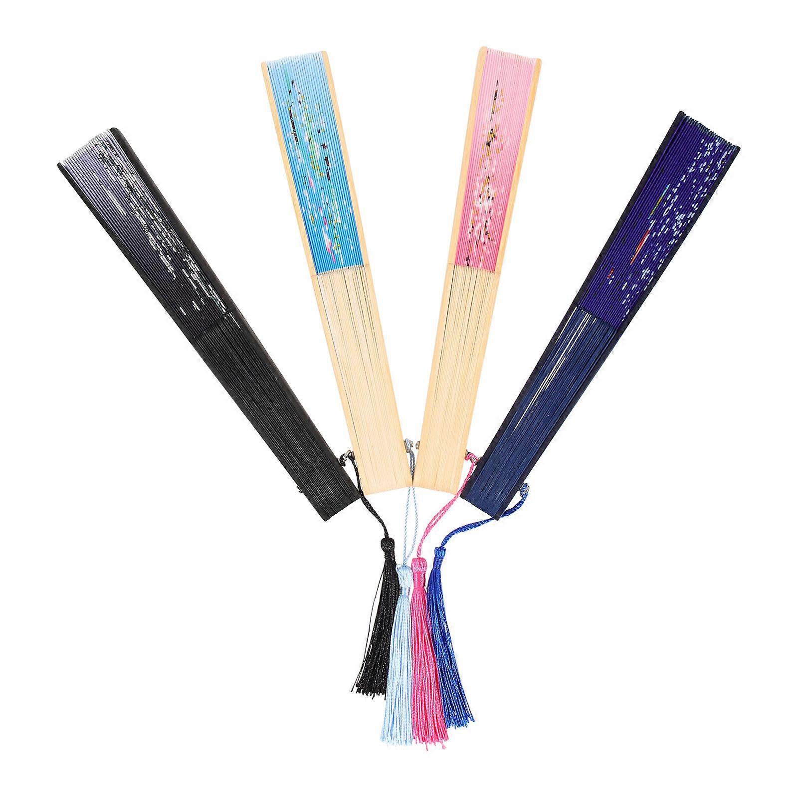 Retro Handheld Folding Fan Bamboo Fan for Decoration 4Pcs Set