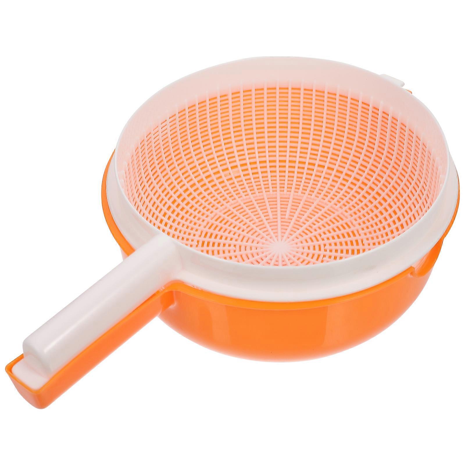 Orange Vegetable Washing Basket Double-Layer Draining Basket Bowl for Kitchen Use
