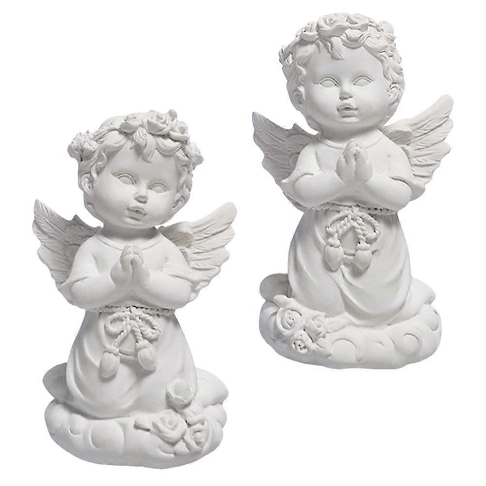 Resin Angel Model Plaster Sculpture for Decor 2Pcs White Craft
