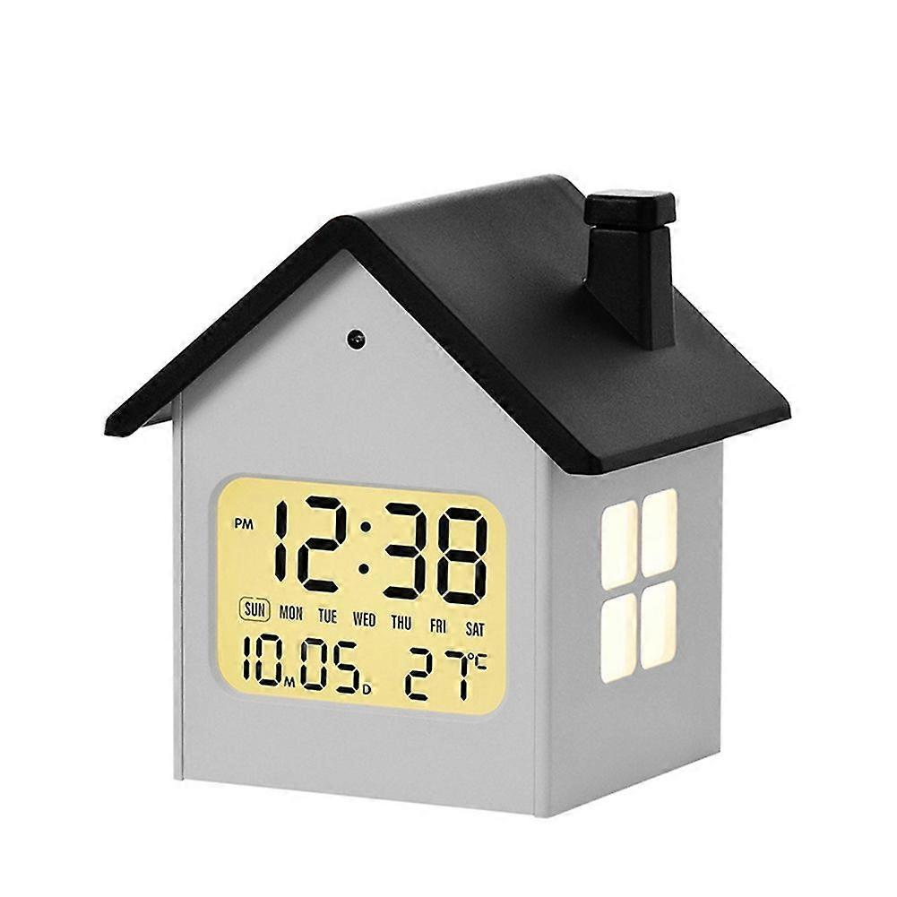 Home Decor House-Shaped Clock Multifunctional Children'S Clock Bedside Clock with Night Light and LCD Display B