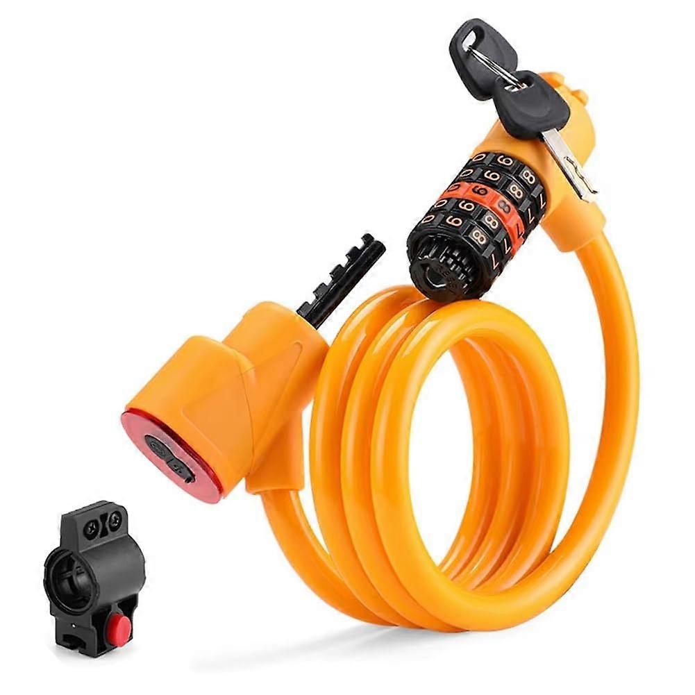 Bike Lock with Taillight 5Digit Security Code AntiTheft Steel Cable for Road Bikes Yellow