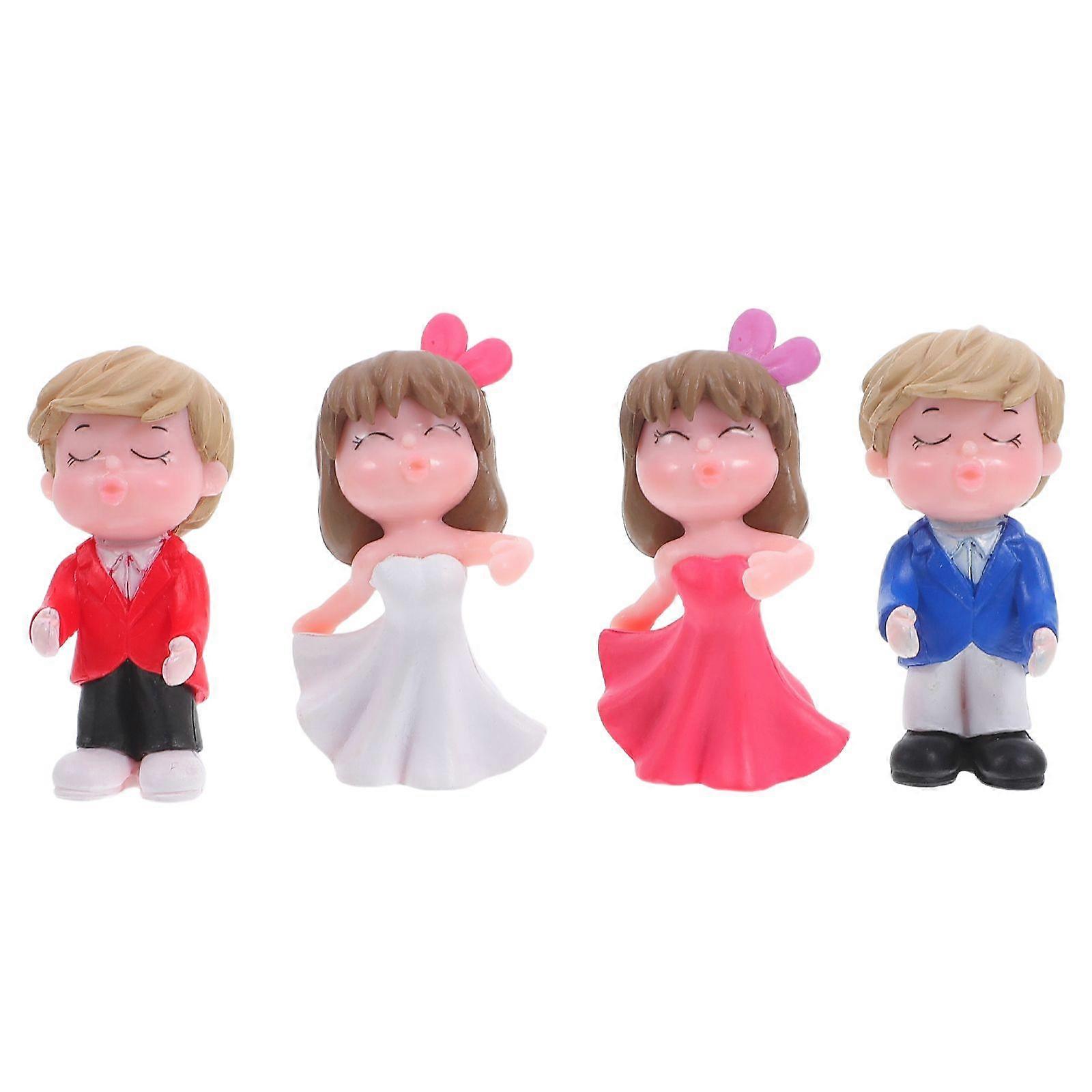 2 Pairs Adorable Couples Desktop Cake Topper Plastic Dashboard Decoration