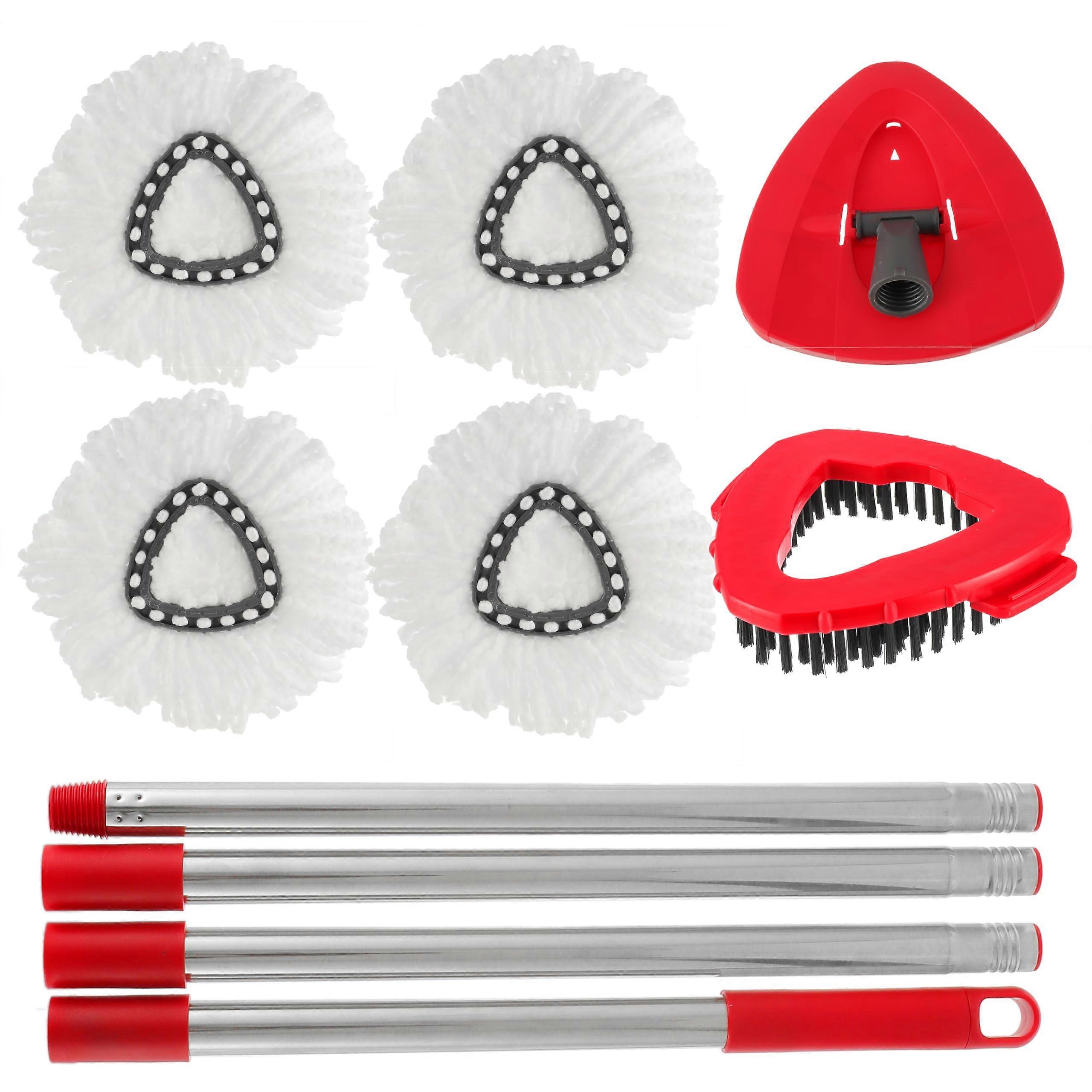 Replacement Set with 4 Microfiber Heads, Triangular Base and Handle for O Cedar EasyWring Spin Mop