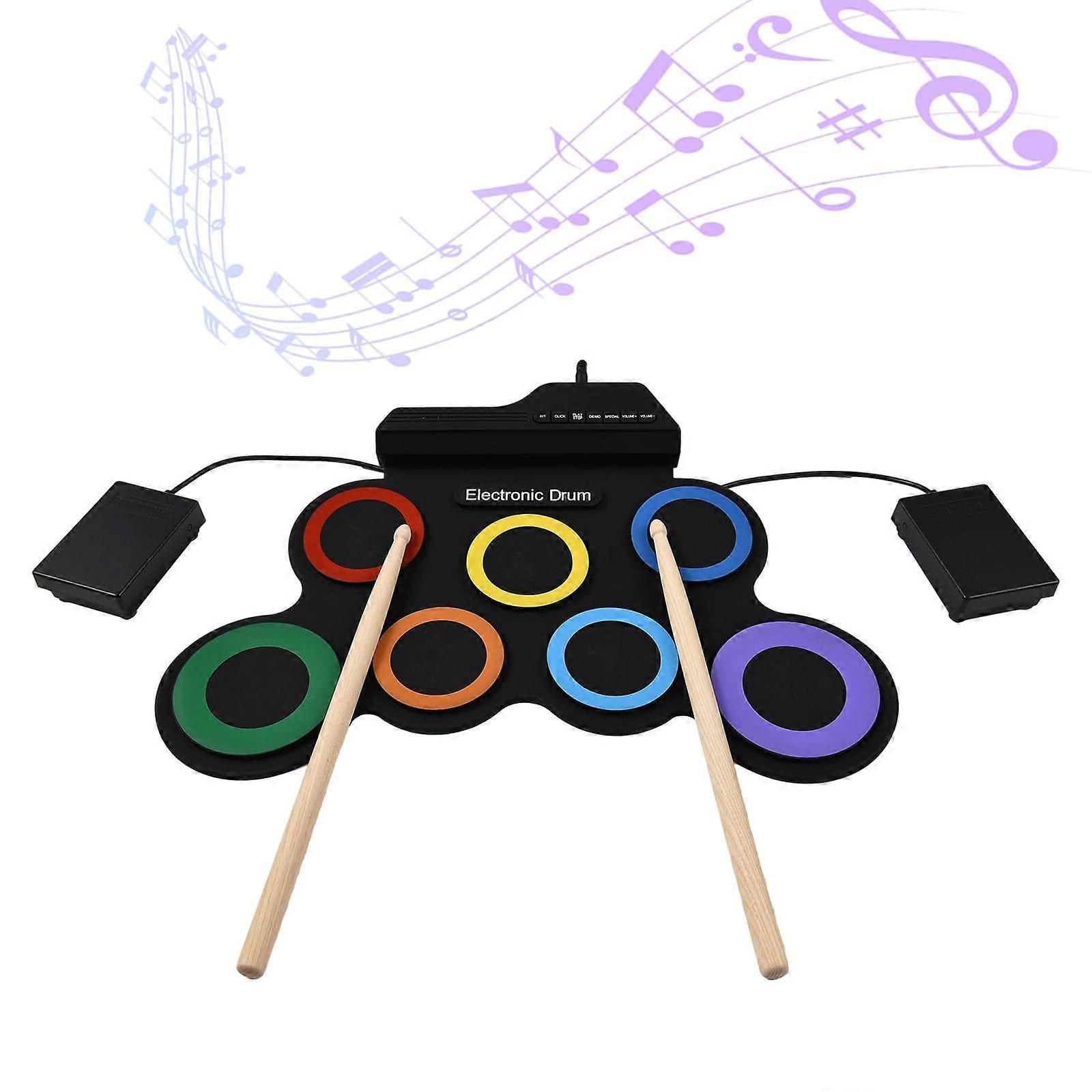 Electronic Drum Set 7 Pad Portable Drum Kit with Pedals and Headphone Jack for Quiet Practice