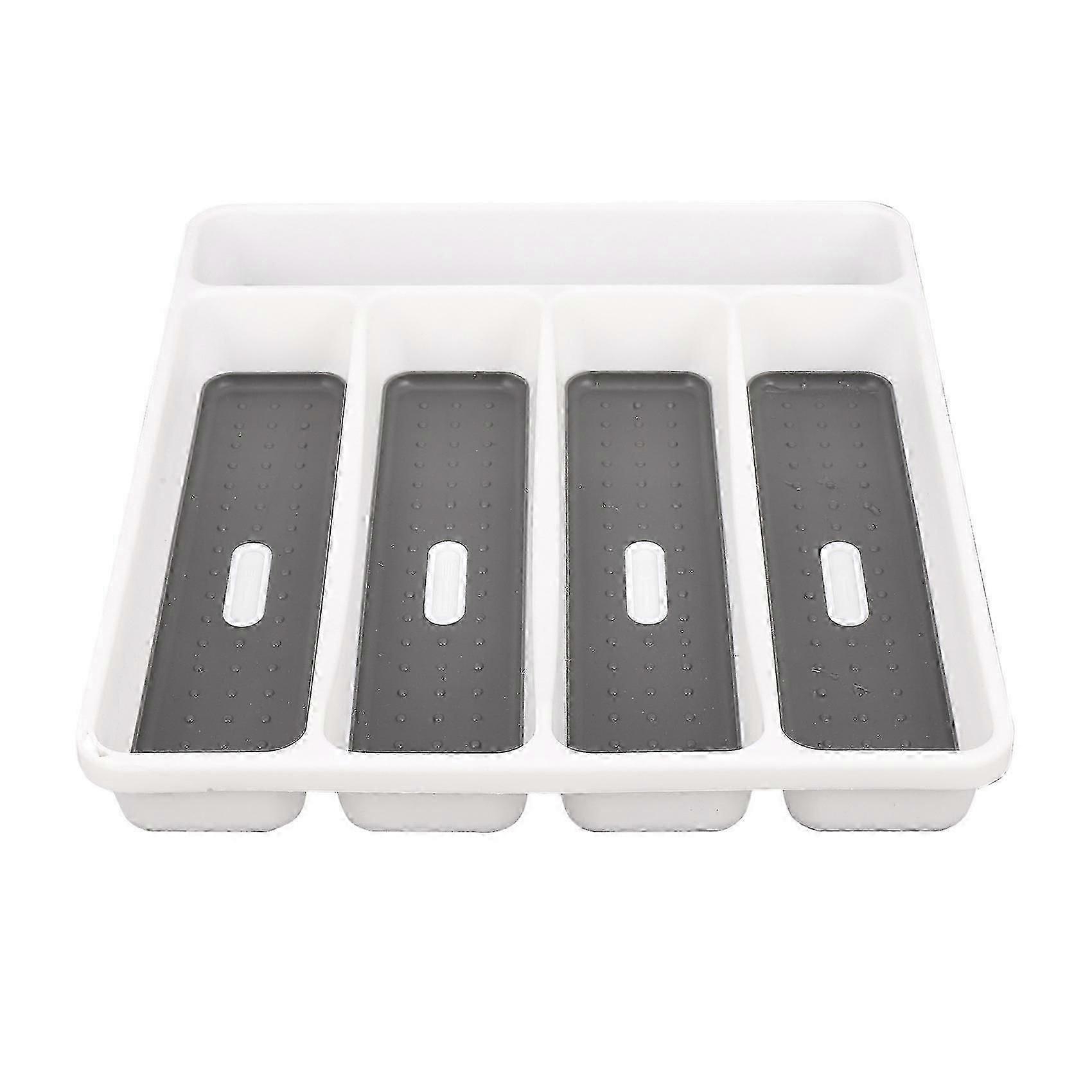 Large Gray Silverware Tray Fork Collection Container 5 Compartments Soft-Grip Lining Plastic Cutler