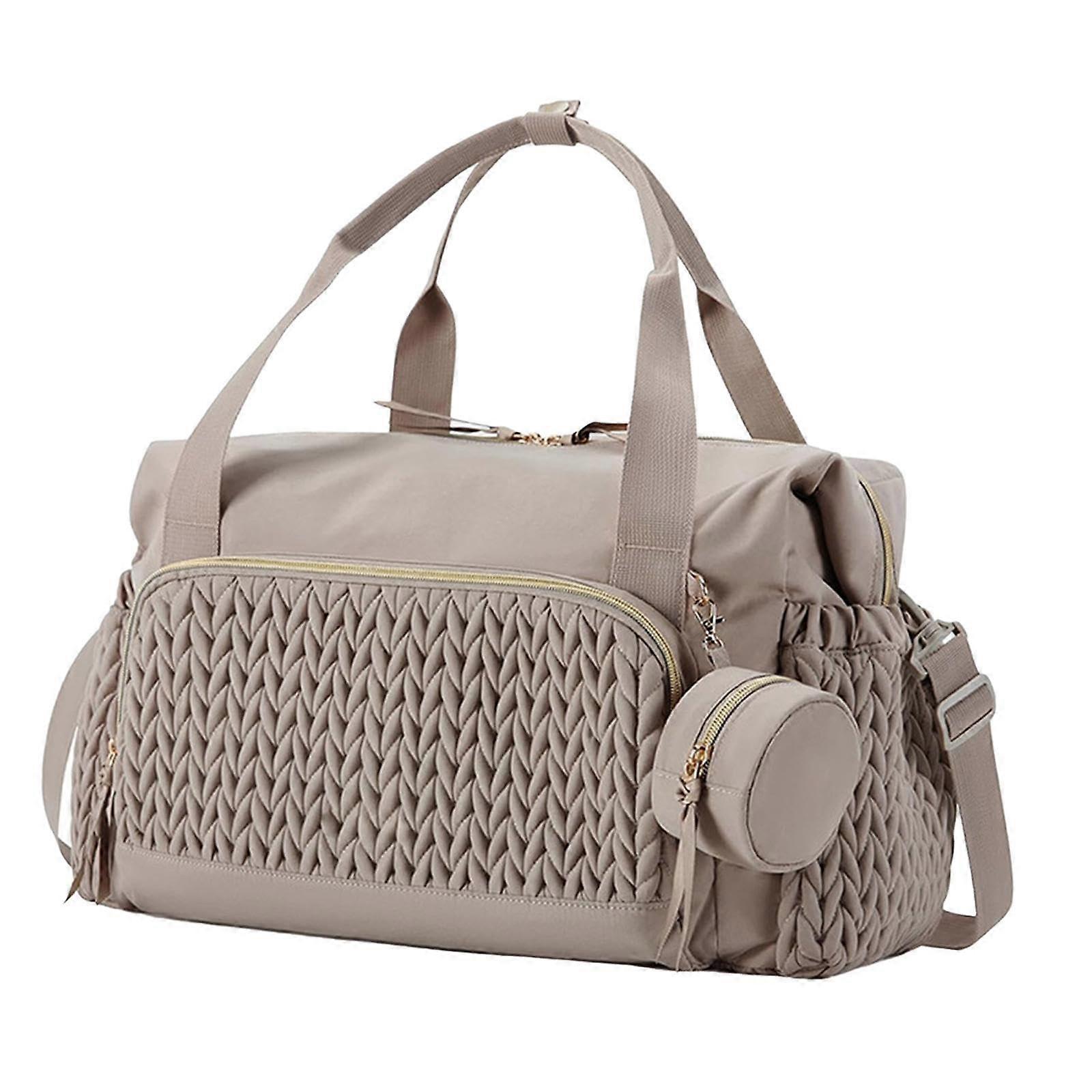 Large Capacity Diaper Tote Bag with Multiple Compartments and Adjustable Shoulder Strap, Brown