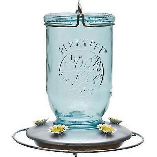 Perky-Pet Mason Jar Glass Hummingbird Feeder, 32 Oz CAP, Blue