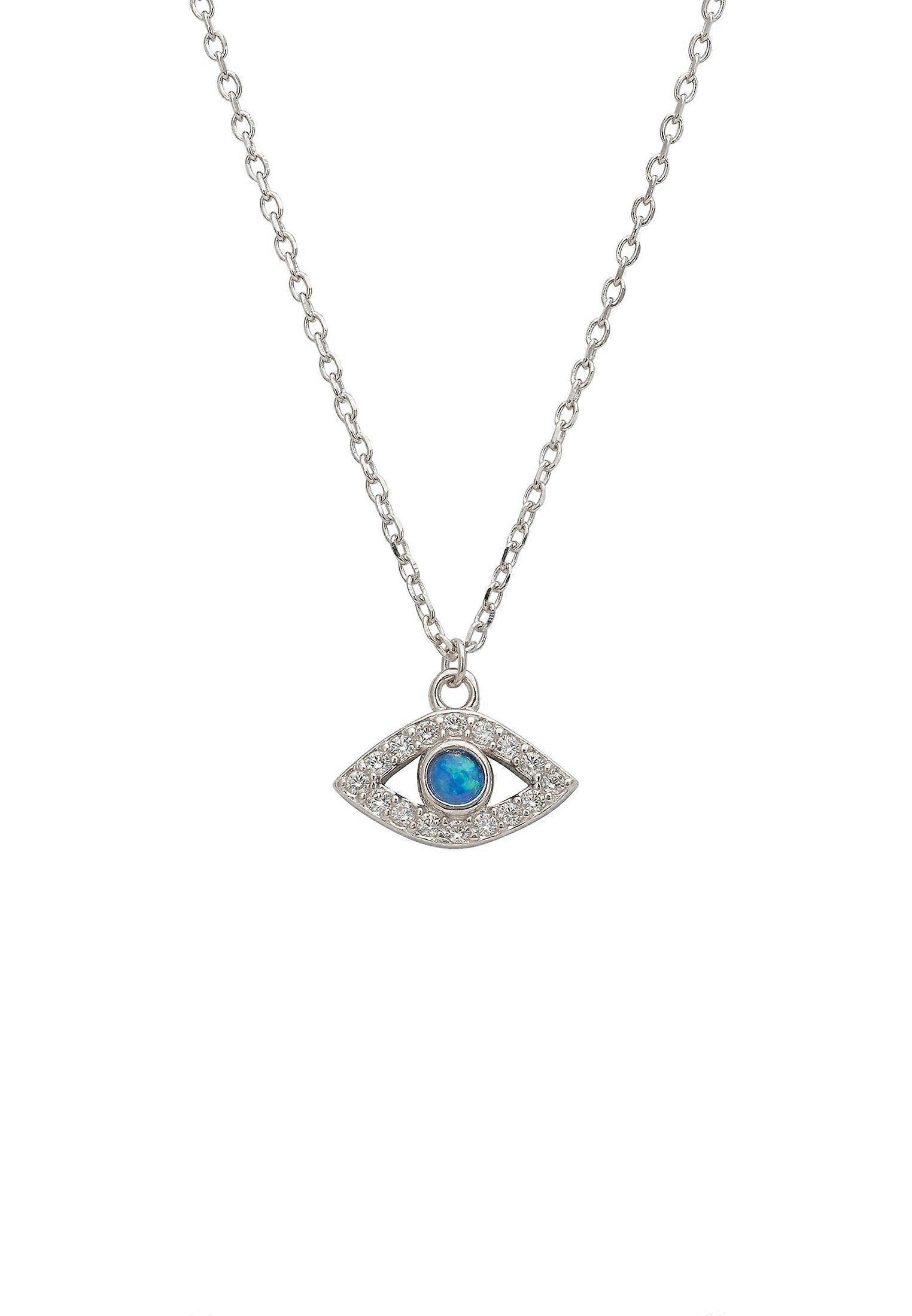 Elliptical Evil Eye Necklace Blue Opal Silver