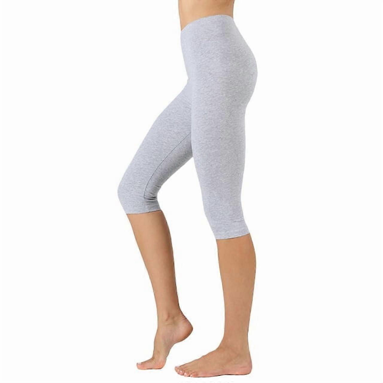 Plus Size Essential Basic Cotton Spandex Stretch Below Knee 15" Length Leggings