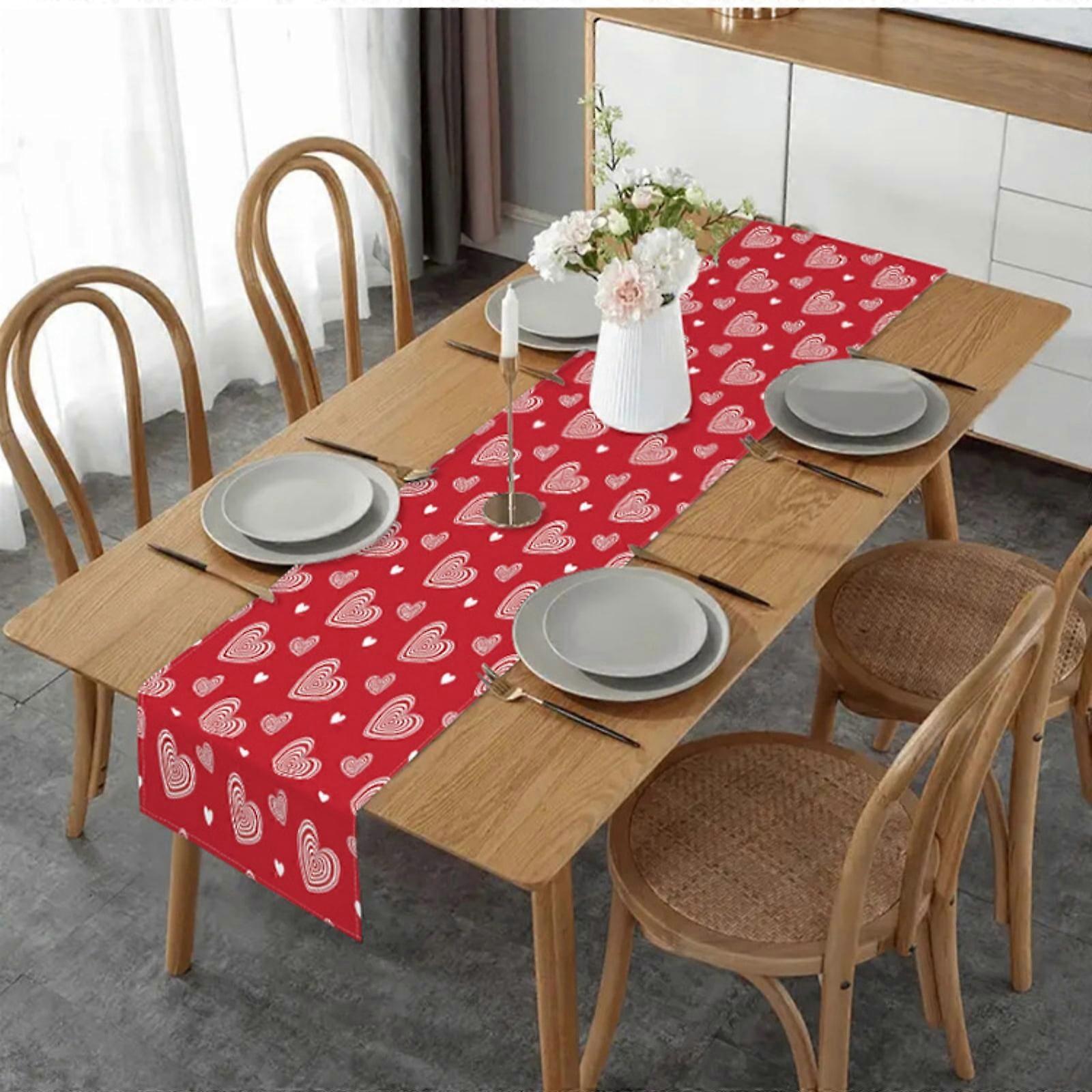 Table Runner with Heart Pattern for Dining Table Kitchen Parties Home Decoration Rectangular Fabric Design