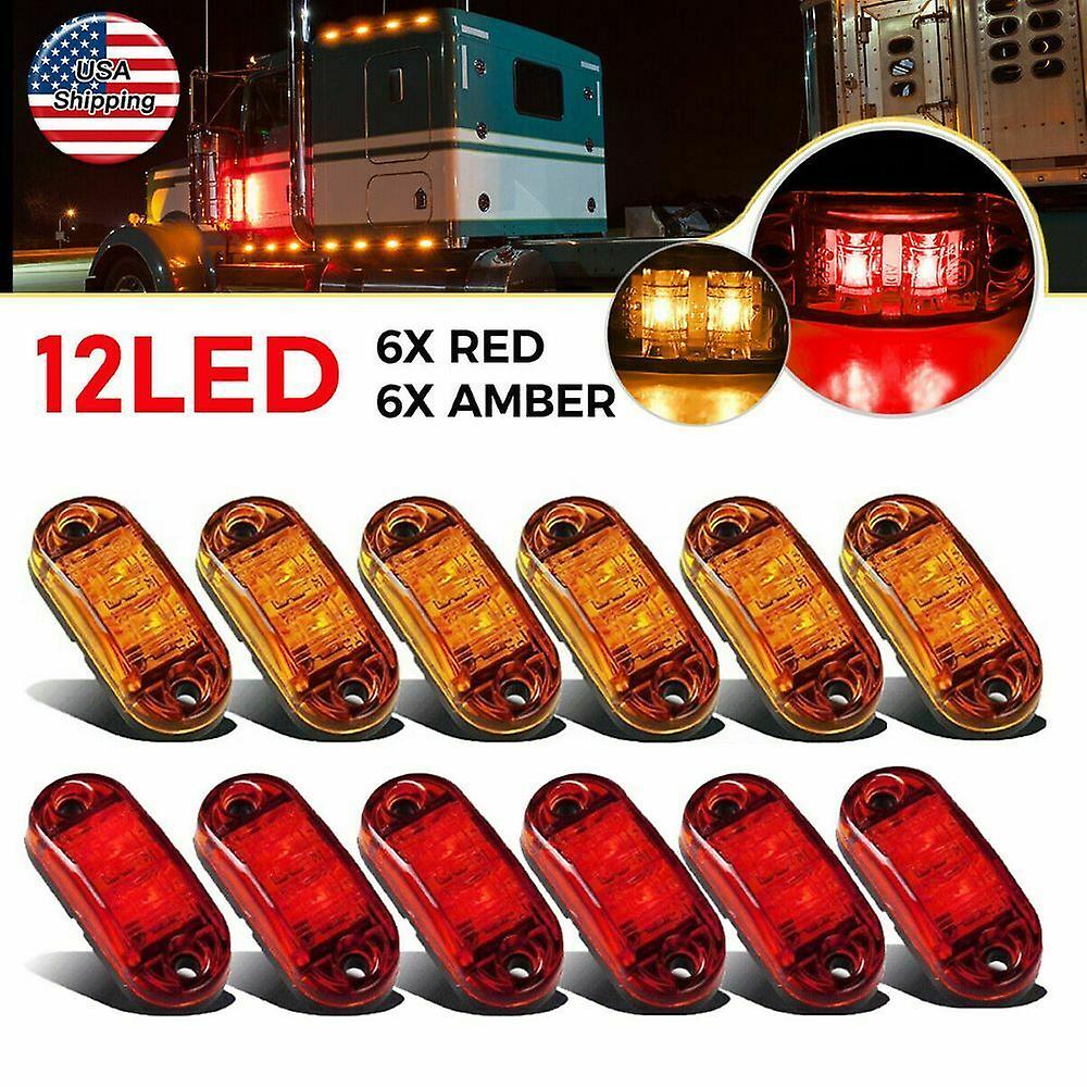 12pcs Marker Lights 2.5 "Led Truck Trailer Oval Clearance Side Light Amber Rood