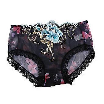 Damtrosor Rosbroderi Blommigt Tryck Medelhög Midja Stretchig Genomskinlig Spets Sexig