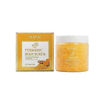 Gommage corporel doux au curcuma et à l'huile de coco, enrichi en vitamine E, pour une peau éclatante et lisse.
