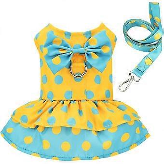 Dog Harness Dress with Leash Set, Princess Dog Dress for Small Dog Girl, Polka Dot Puppy Dresses with D Ring, Pet Clothes Doggie Outfits Cat Apparel O