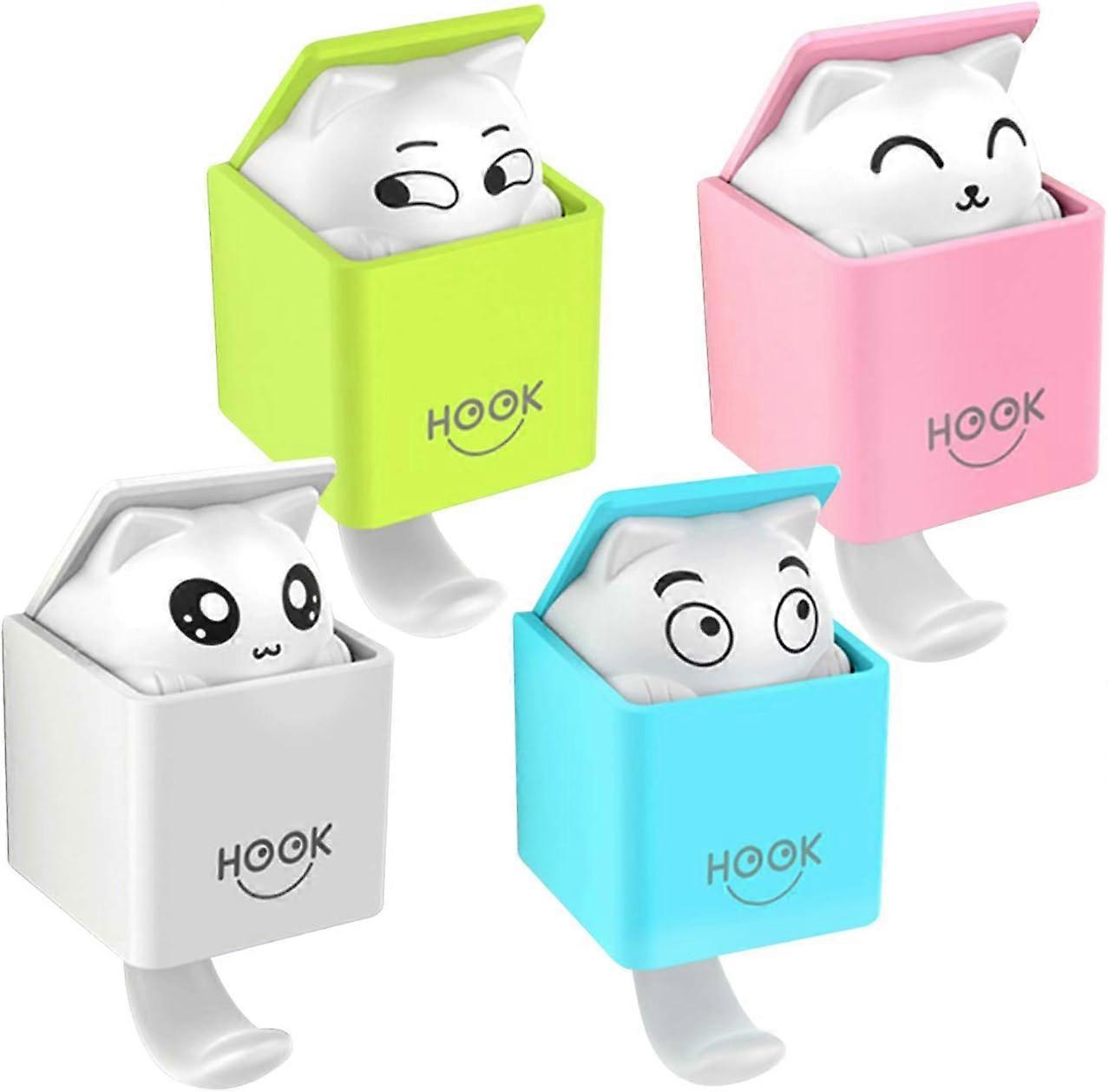 4 cute cat hooks, practical clothes hooks, compatible with kitchen and bathroom C
