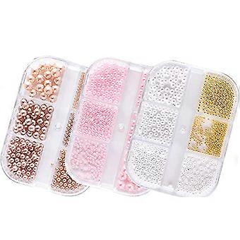 3boxes Nail Art 3d Pearl Rhinestones Caviar Beads Mixed Manicure Tips