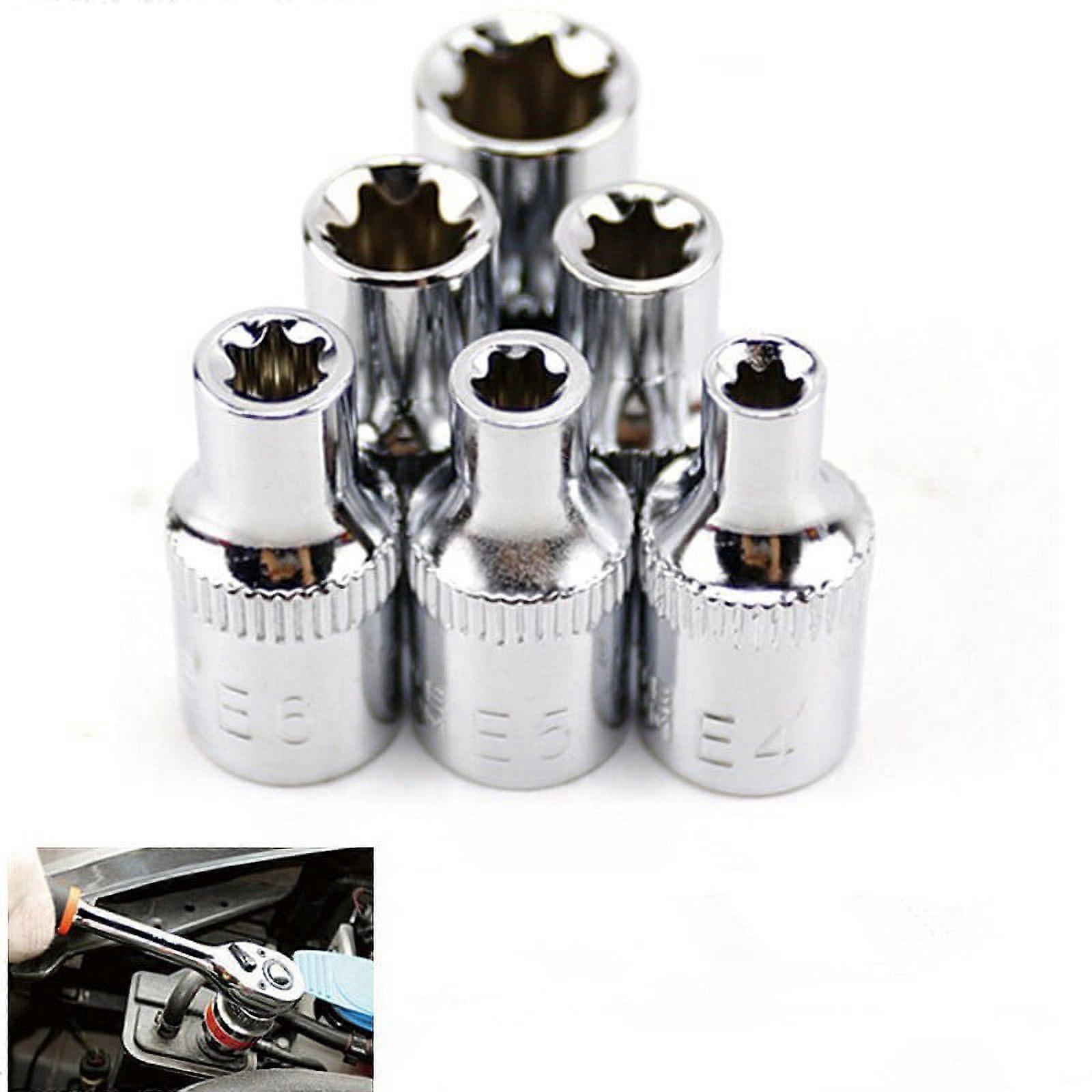 6Pcs 1/4 Inch Torx Star Female Bit E Socket Set E4 E5 E6 E7 E8 E10 Hand Tools