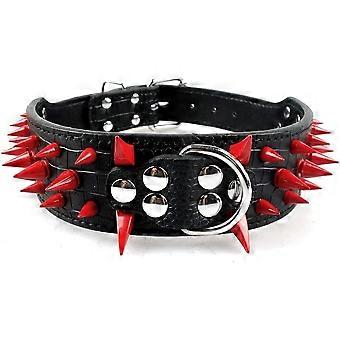 Sharp Spiked Studded Dog Collar - Stylish Leather Dog Collars - 2 Inch in Width Fit for Medium & Large Dogs - Such as Pitbull Mastiff - Red Rivets & B