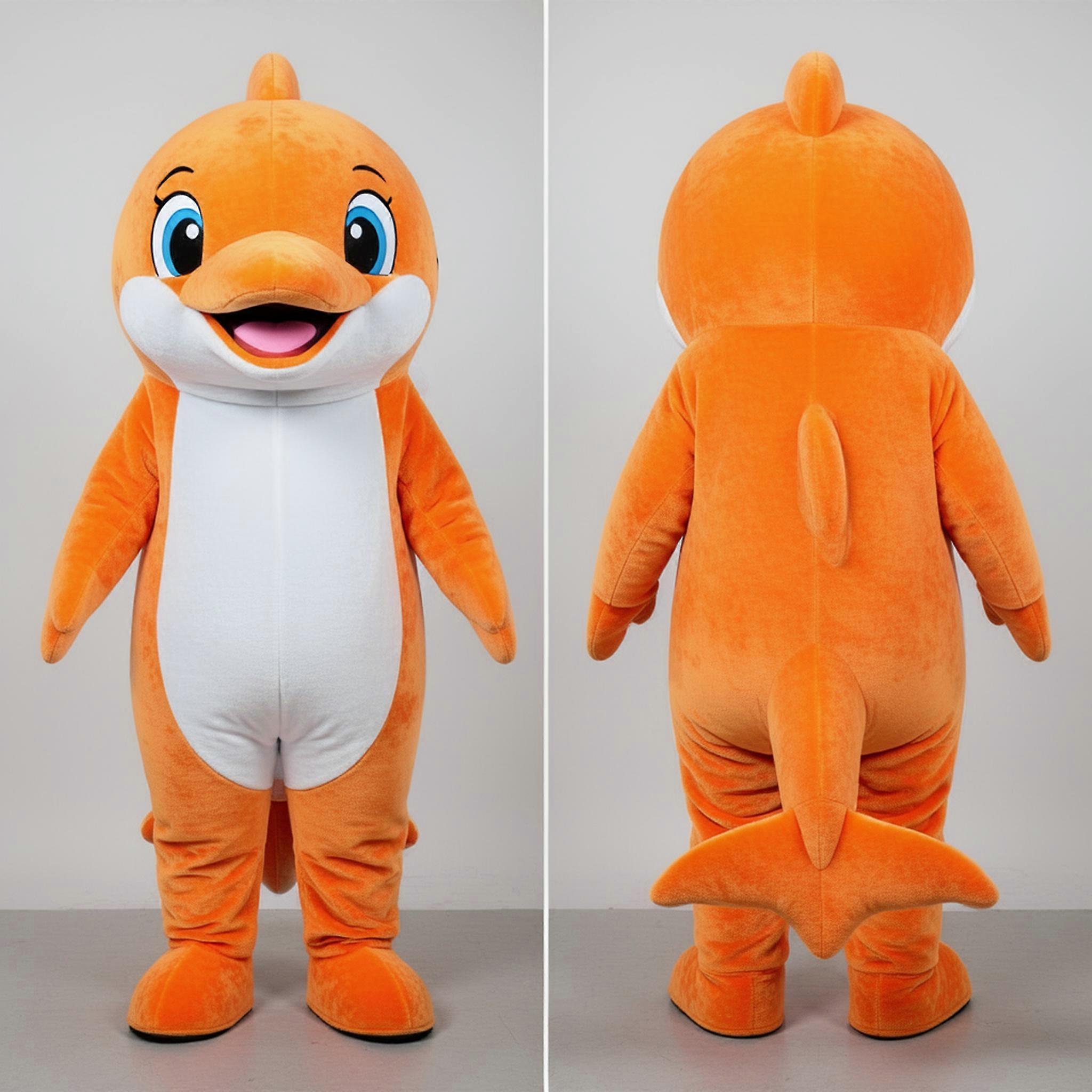 MASTICOT Vibrant Orange Playful Dolphin Mascot