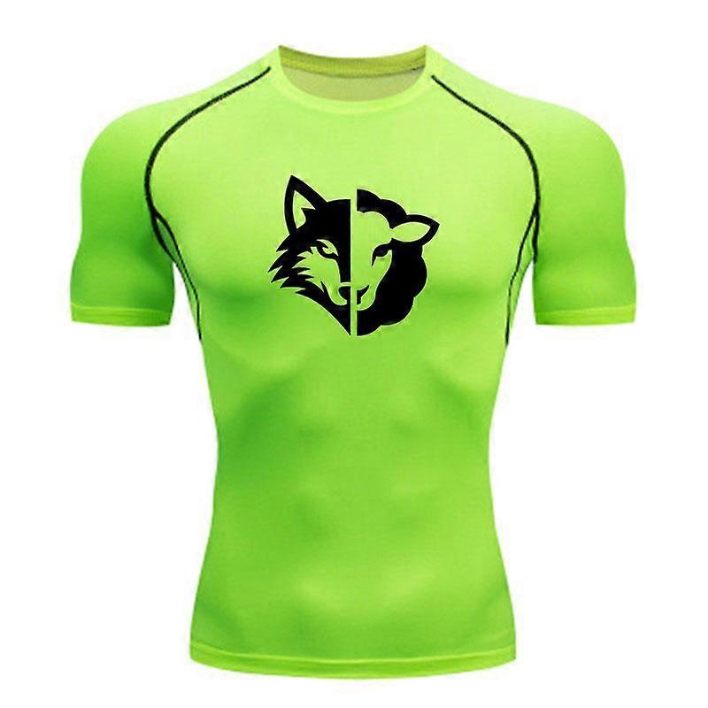 Men's Compression Athletic T-Shirt, Wolf Sheep Split Print Q