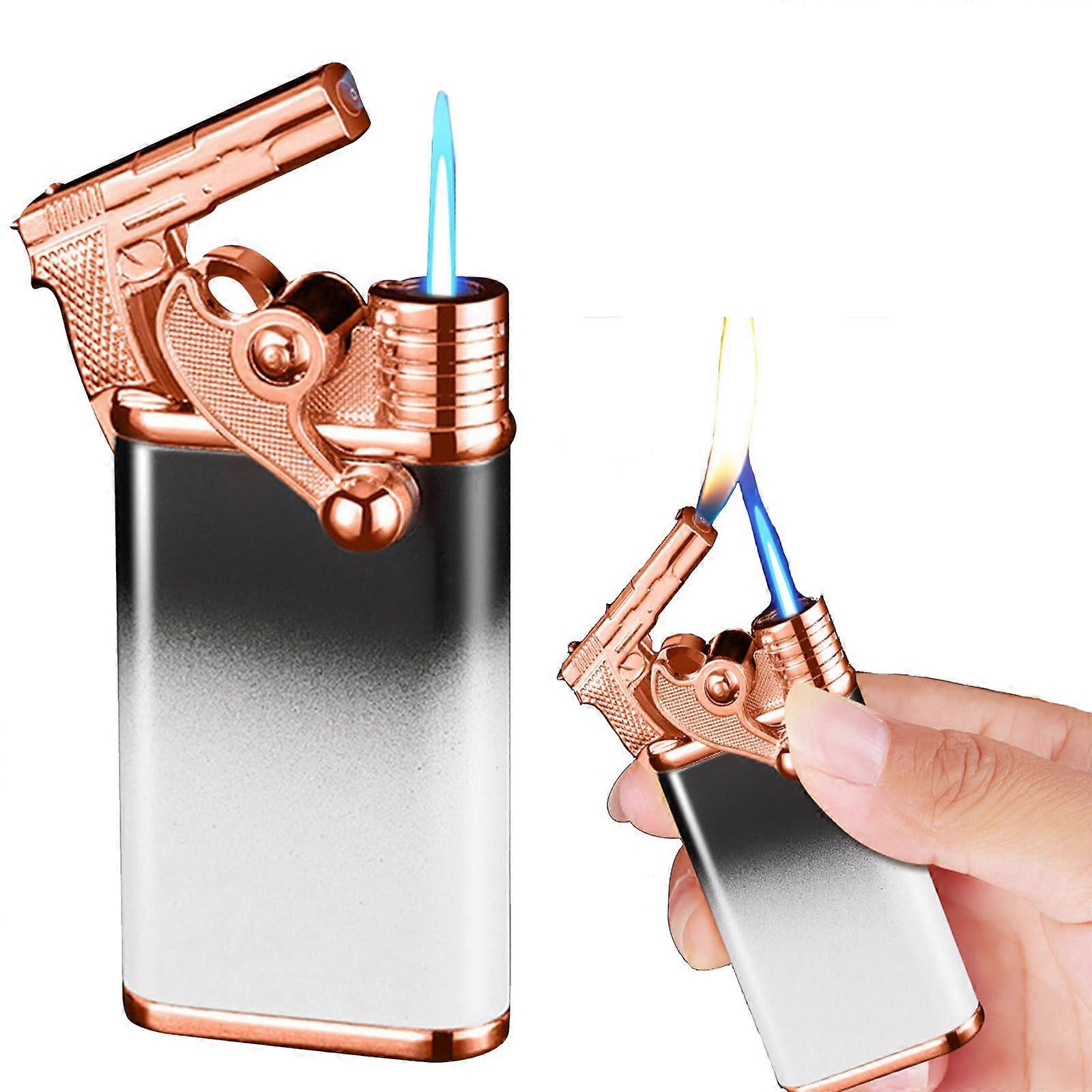 Dual Flame Torch Lighter Windproof Butane Lighter with Adjustable Flame Refillable Design White
