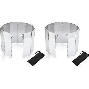 2X Foldable Aluminium Windshield 10 Plates Camping Stove Windshield Portable Stove Windshield Warmer with Storage Bag