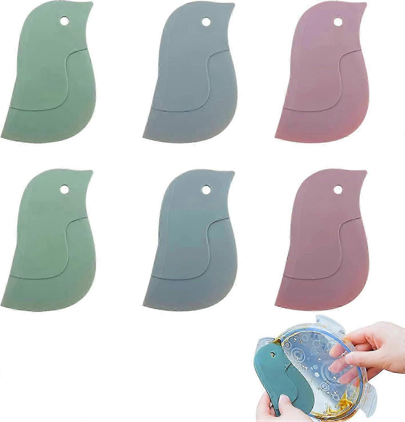 6 PACK 3 Colors Multifunctional Penguin Shape Silicone Scraper