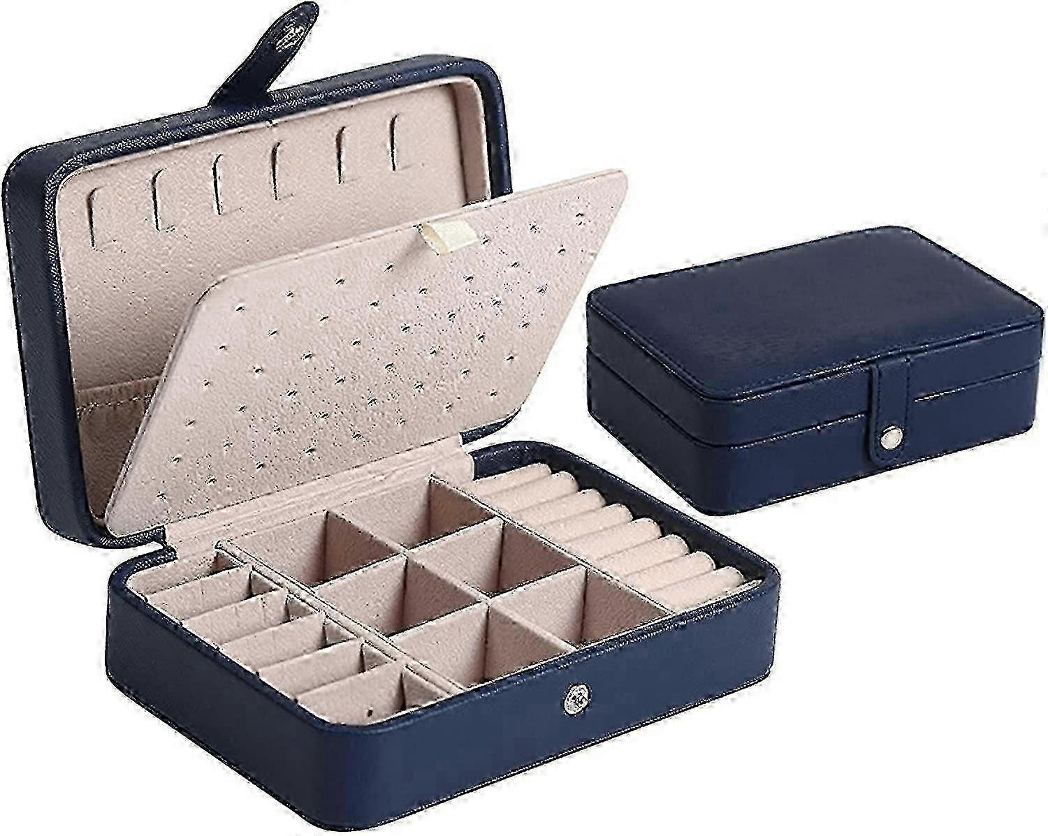 Navy Pu Leather Double-Layer Jewelry Case