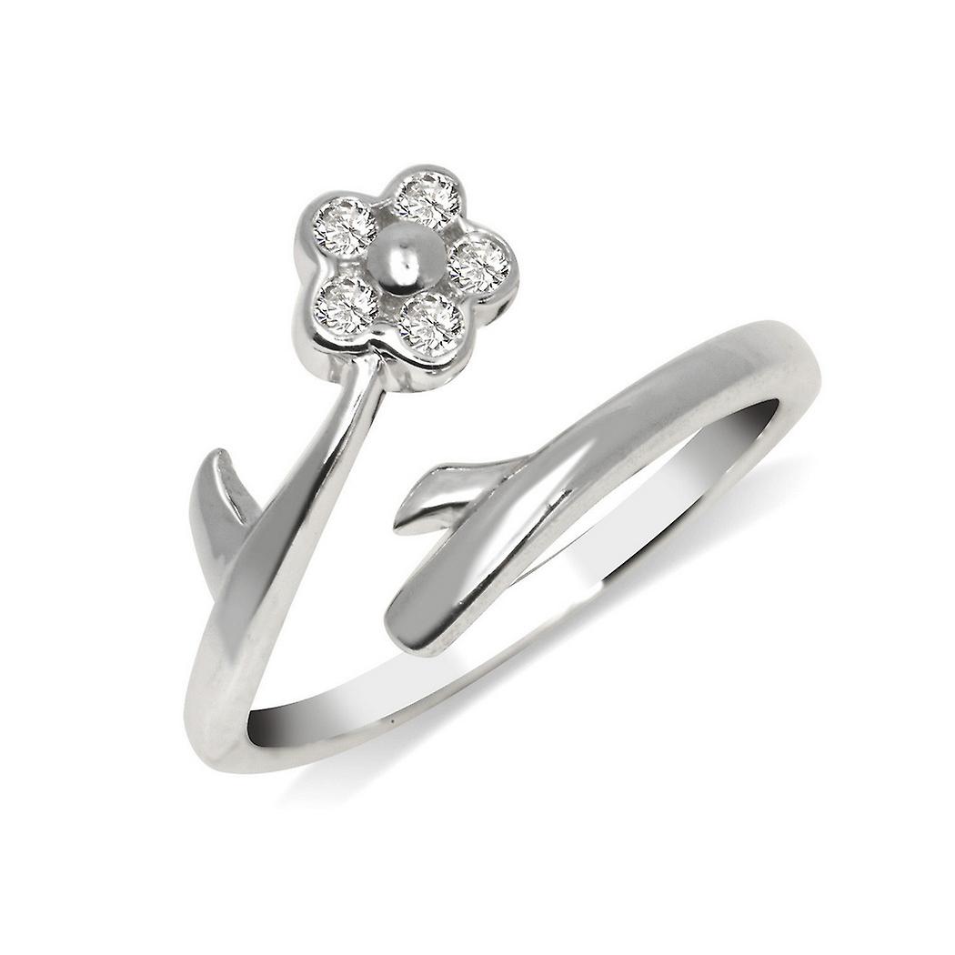 Jewelryweb Solid 925 Sterling Silver Flower Bypass Adjustable Cubic Zirconia toe ring (8mmx15mm)-toe ring for Women