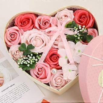 Heart-Shaped Soap Rose Flower Gift Box, Romantic Valentines Day Wedding Christmas Gift for Women