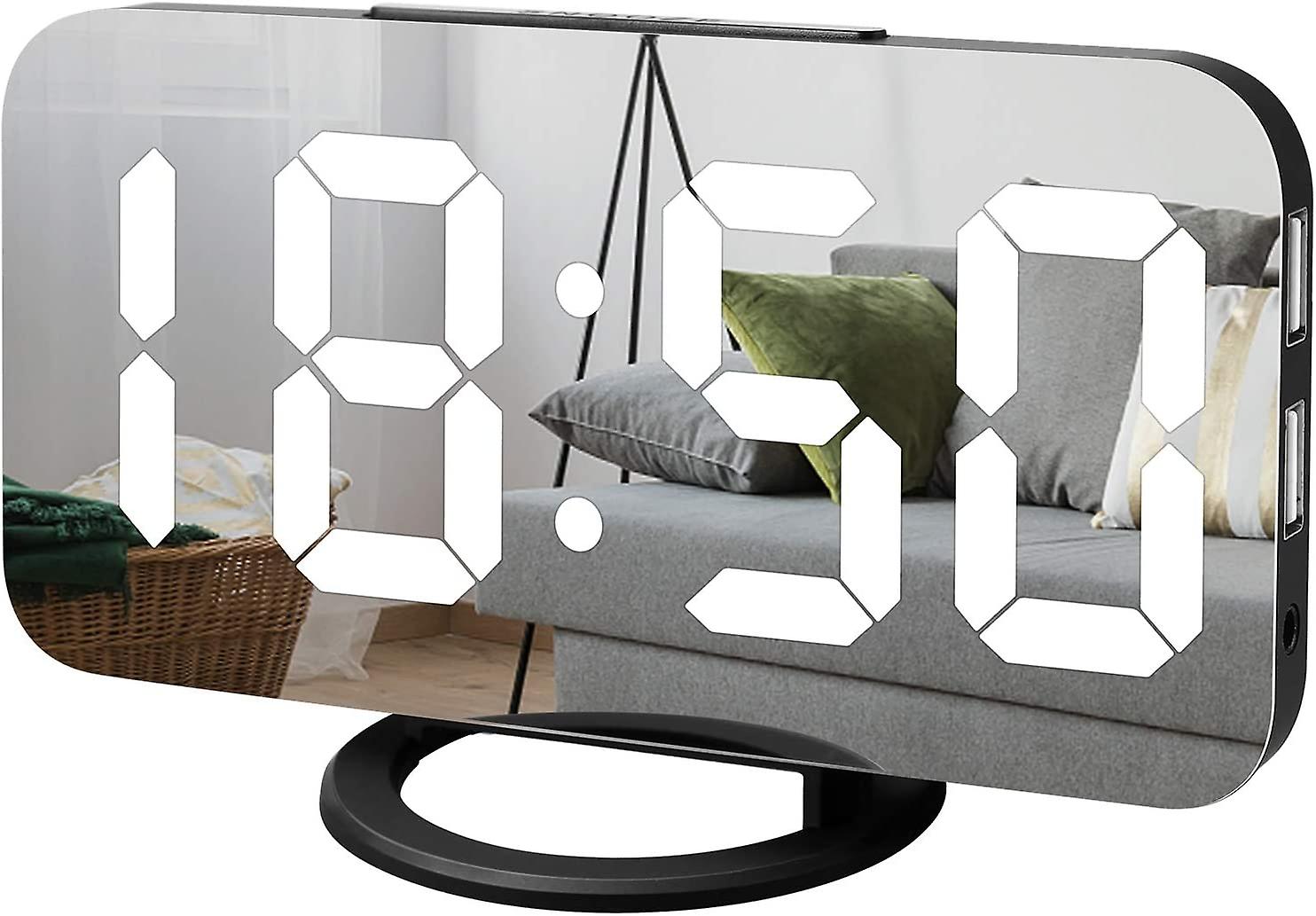 Digital Alarm Clock,large Led Mirror Display,auto Dim Mode,modern Design Clock