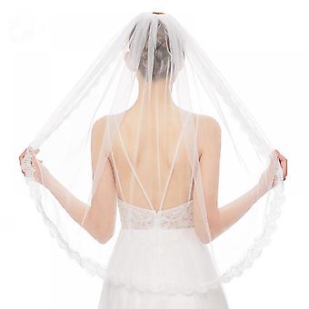 Bridal Veil 35.43IN Single Layer Bridal Veil With Metal Hair Comb Eyelash Lace Bridal Simple Veil_HMY208