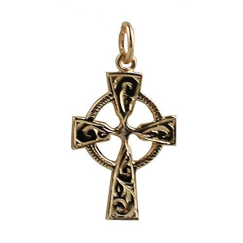 9ct Rose Gold 23x16mm hand engraved Celtic Cross