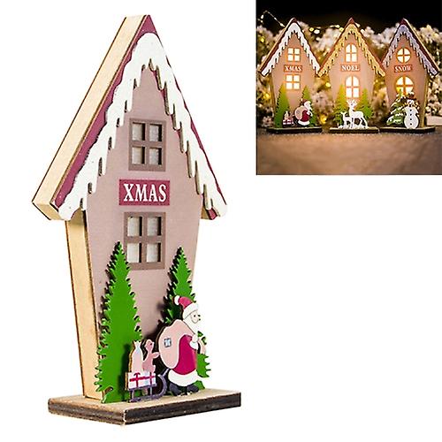 2 Pcs Christmas Painted Three-dimensional Lighted Cabin Accessories Scene Decoration