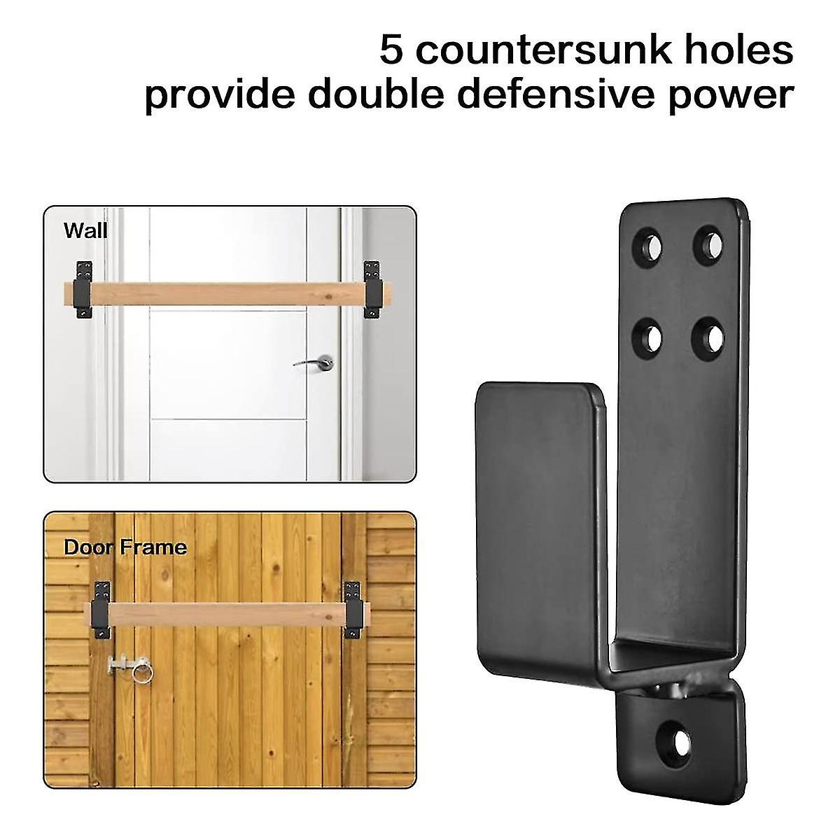 2-Pack Door Barricade Brackets - U-Shaped Carbon Steel Security Bar Holder For Garage, Basement, Shed Doors (Black)