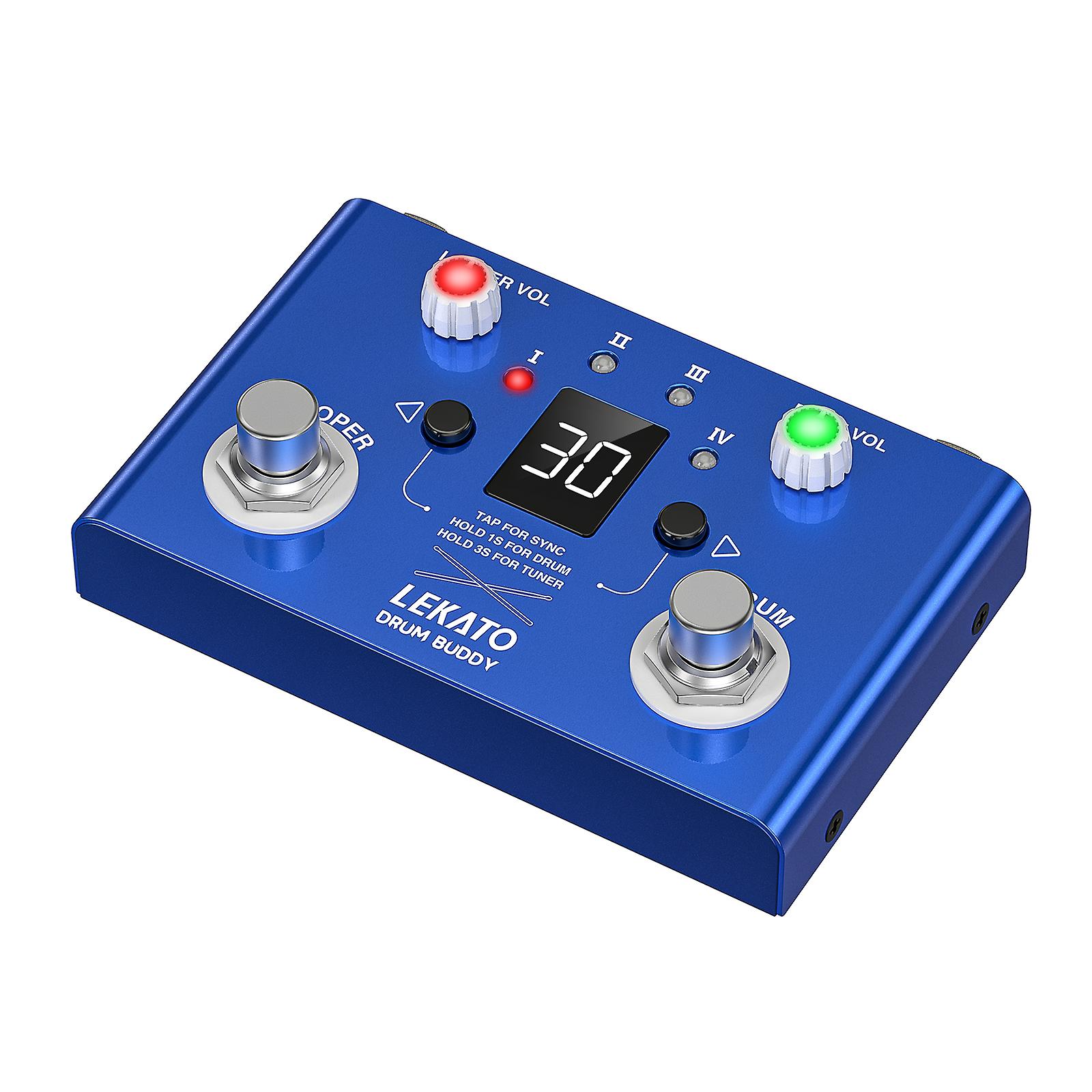 Lekato Drum Machines Looper Pedal Built-in 30 Drums 11 Mins Recoding Time High Precision Tuner 4 Loops