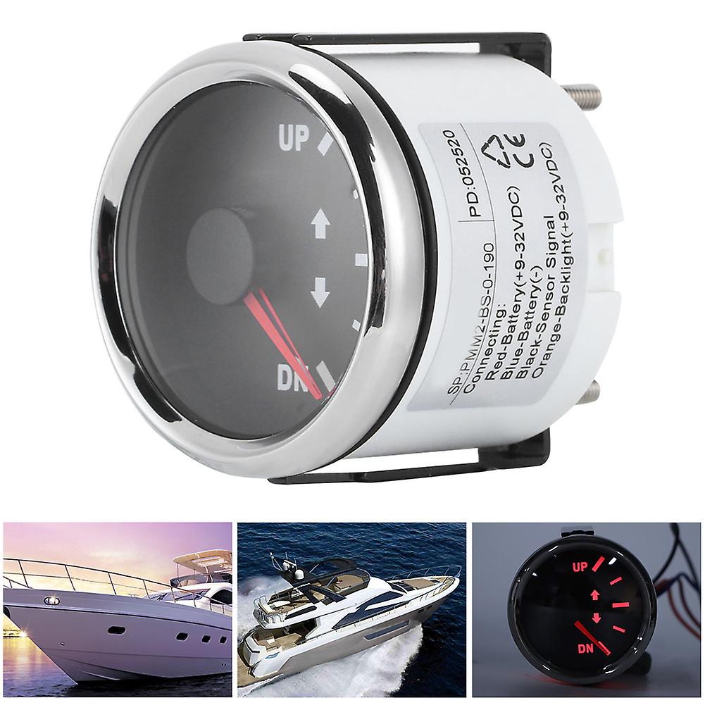 Jauge Trim Bateau 52mm UP-DN 0-190ohm Cadran Blanc Cadre Argent - Indicateur Inclinaison