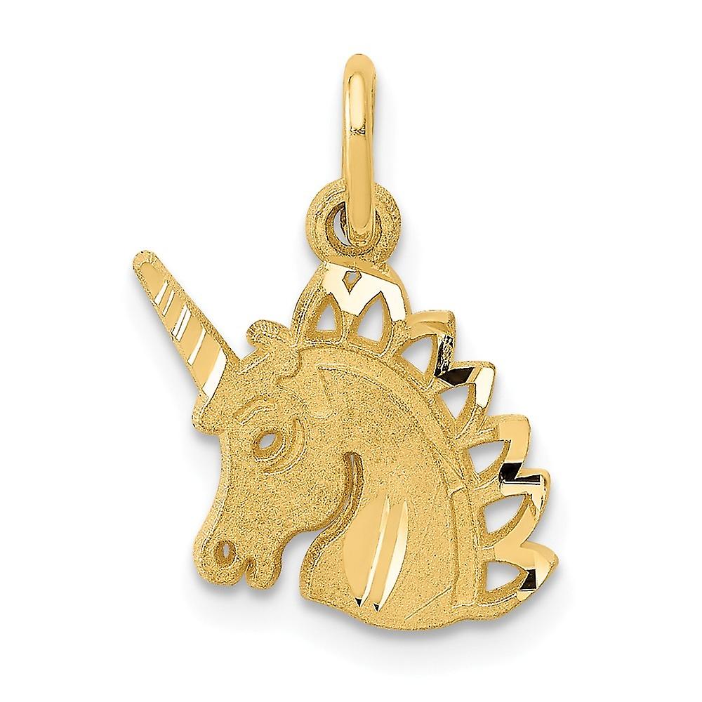 14k Yellow Gold Solid Satin Unicorn Charm 16.7x12mm Pendant Necklace for Women - .9 Grams