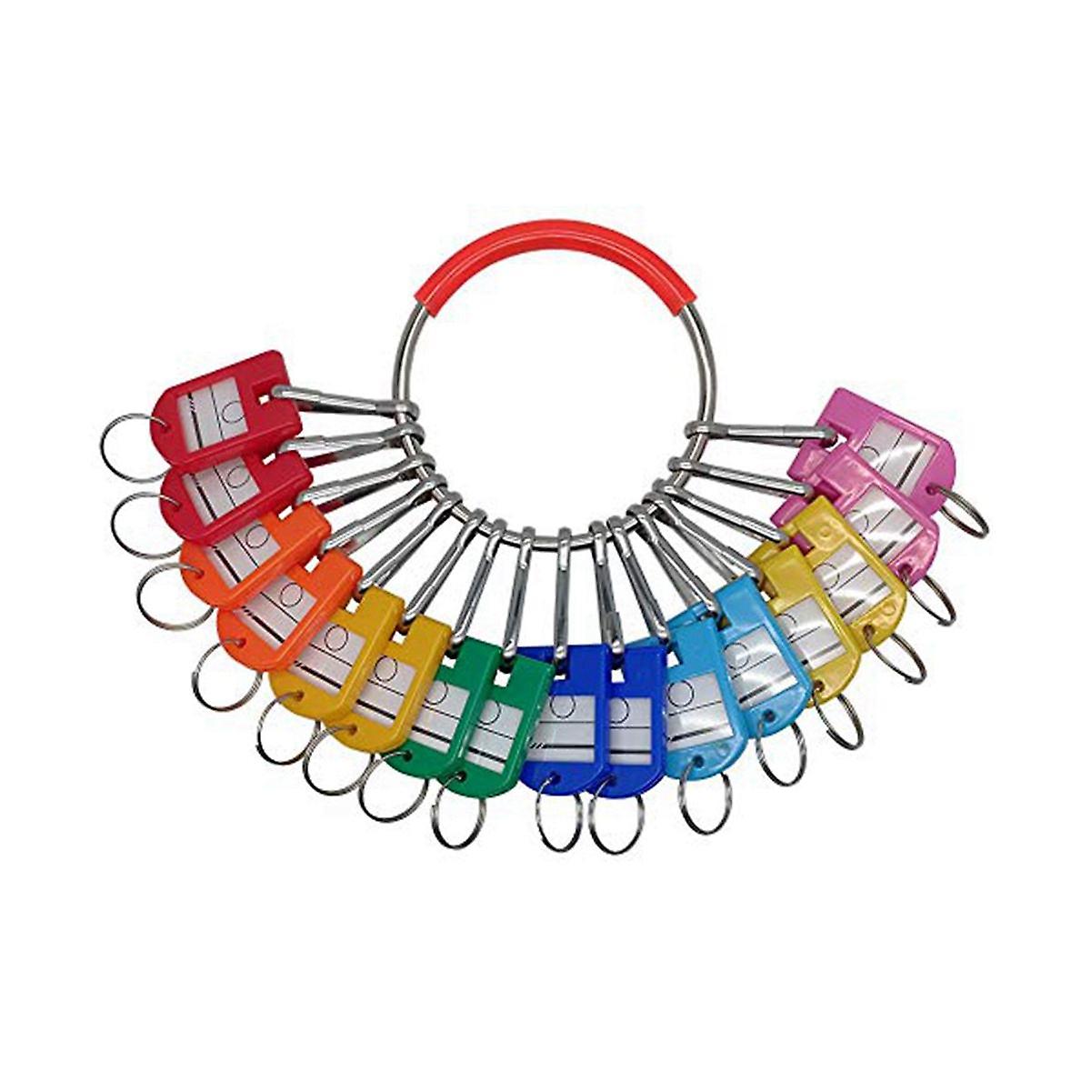 Portable Metal Ring Key Organizer with 16 Spring Hooks & Key Tags with Ring and Label Window