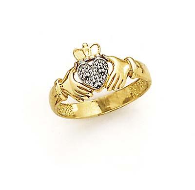 14k Two Tone Gold Diamond Irish Claddagh Celtic Trinity Knot Ring Size 7.0 Band Style-Ring for Women
