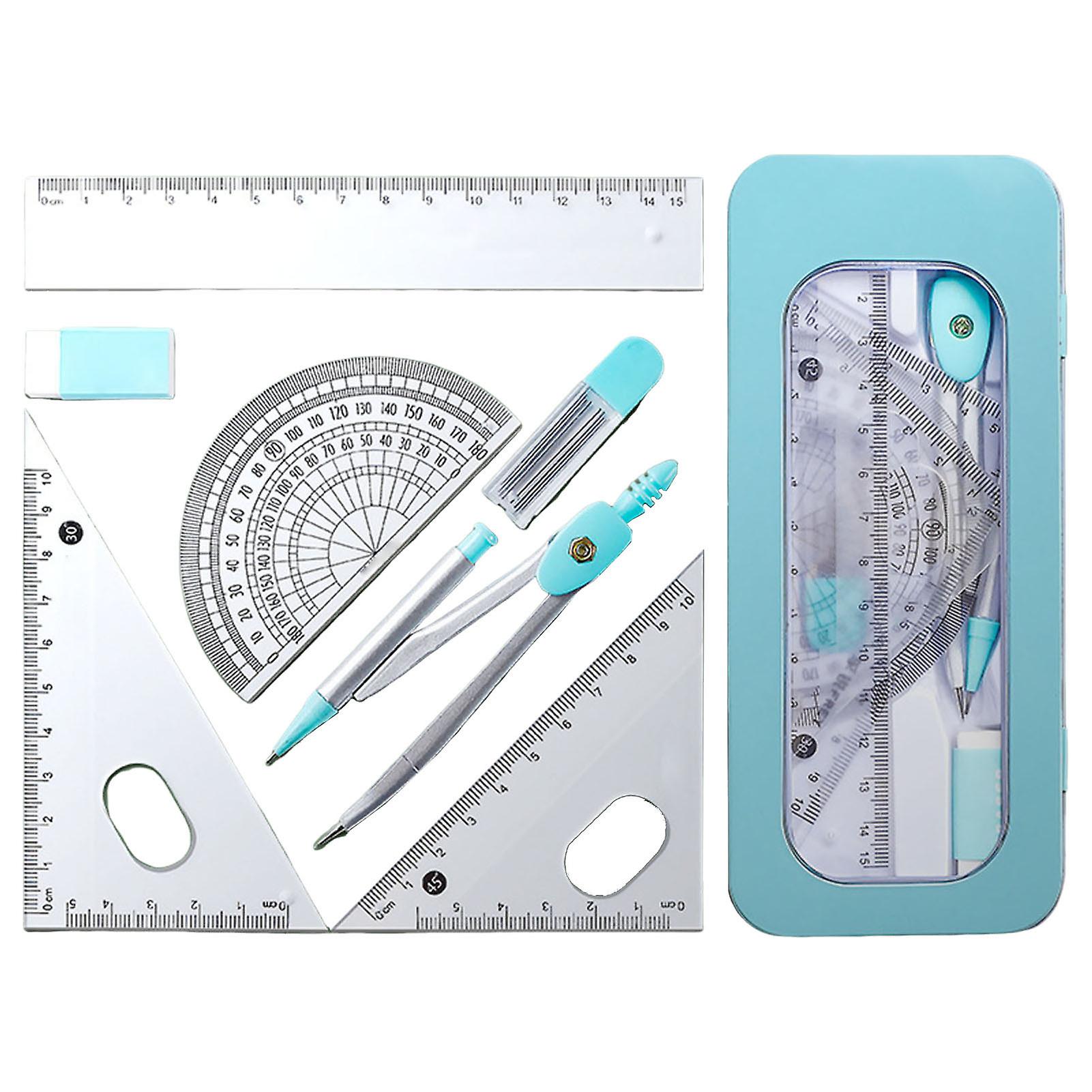 Compass Protractor Set 7 Pieces Geometry Set Student Supplies With Storage Box For Diy Handymen And Artists