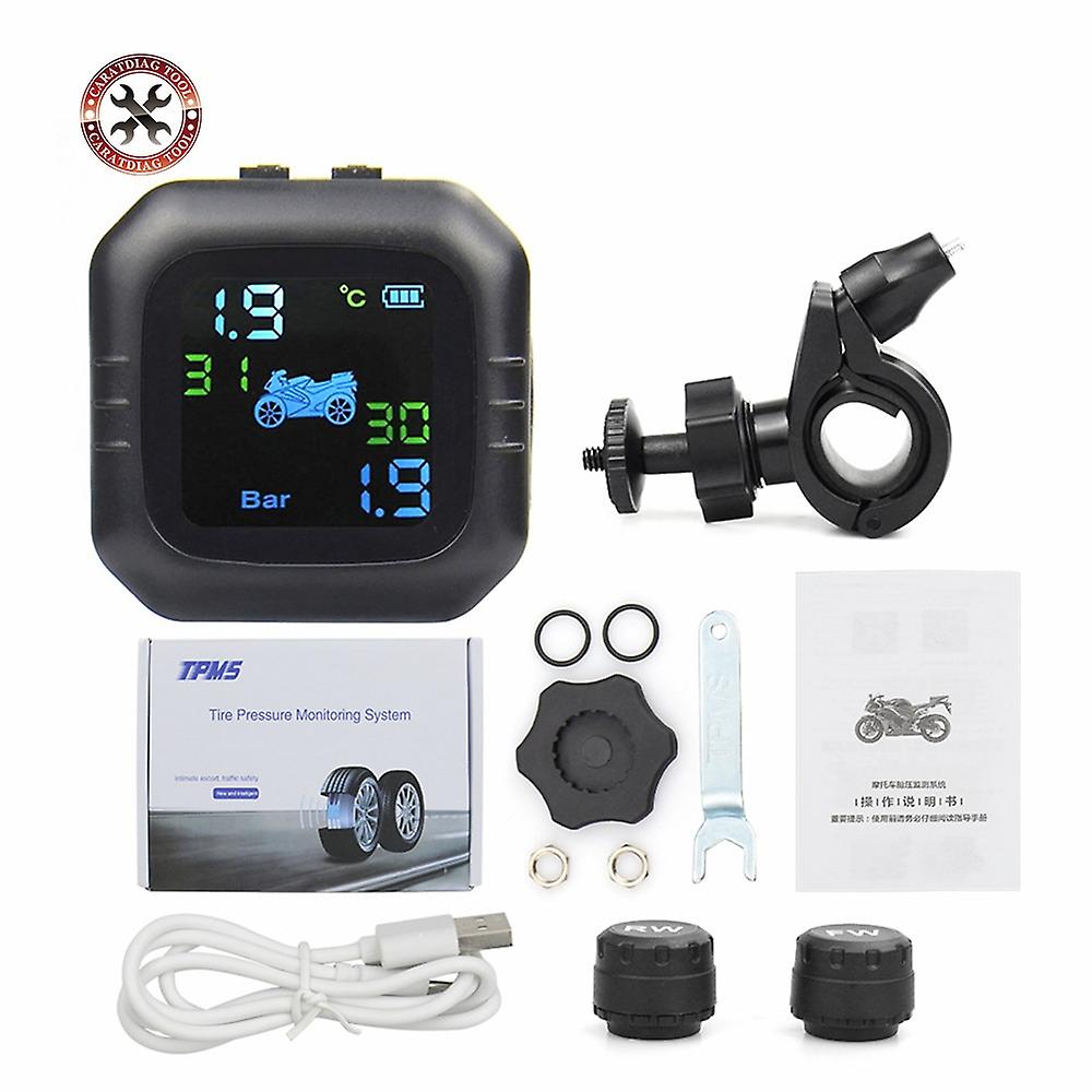 Wireless Lcd Motorcycle Tire Pressure Monitoring System Tpms 2external Sensor Realtime Monitor Abnormal Alarm Moto Tyre Tool Psi