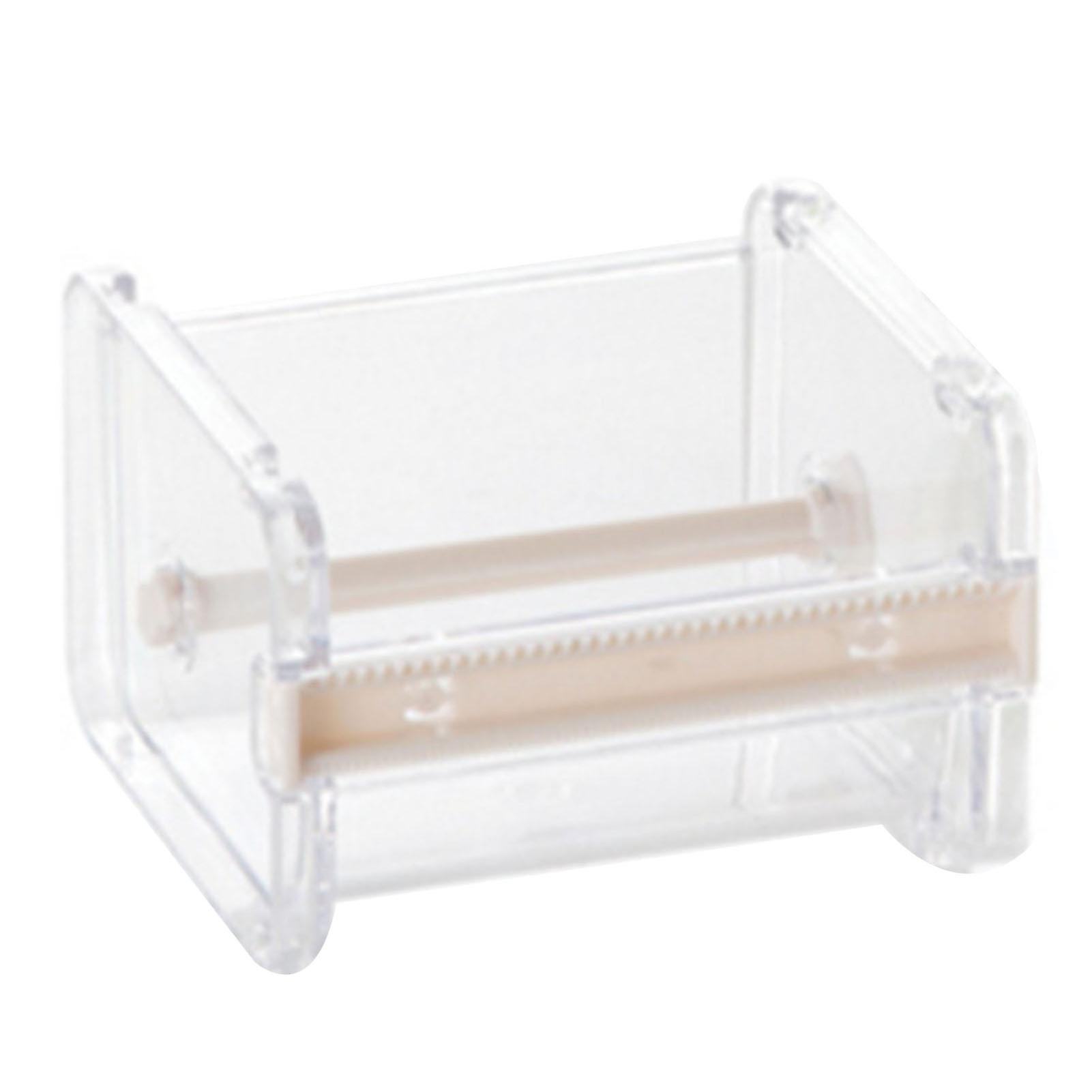 Transparent Washi Tape Dispenser Cutter: Stackable Beige ABS Holder with 2 Serrated Bars for Easy Storage