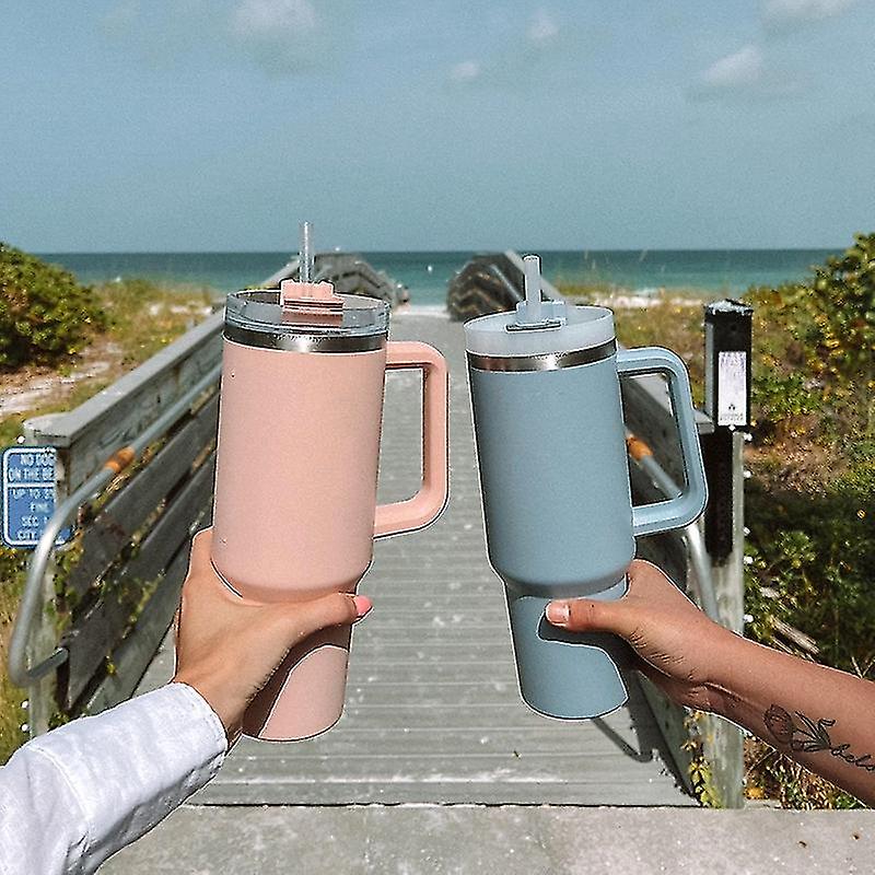 40oz en acier inoxydable thermos tasses à vide avec poignée paille garder fraîches bouteilles d’eau en plein air voiture Tumbler Termos Cup tasse à café