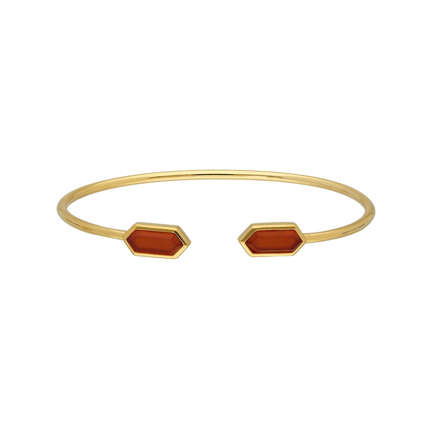Geometric Dyed Red Carnelian Open Bangle in Gold Plated Sterling Silver 270B009504925