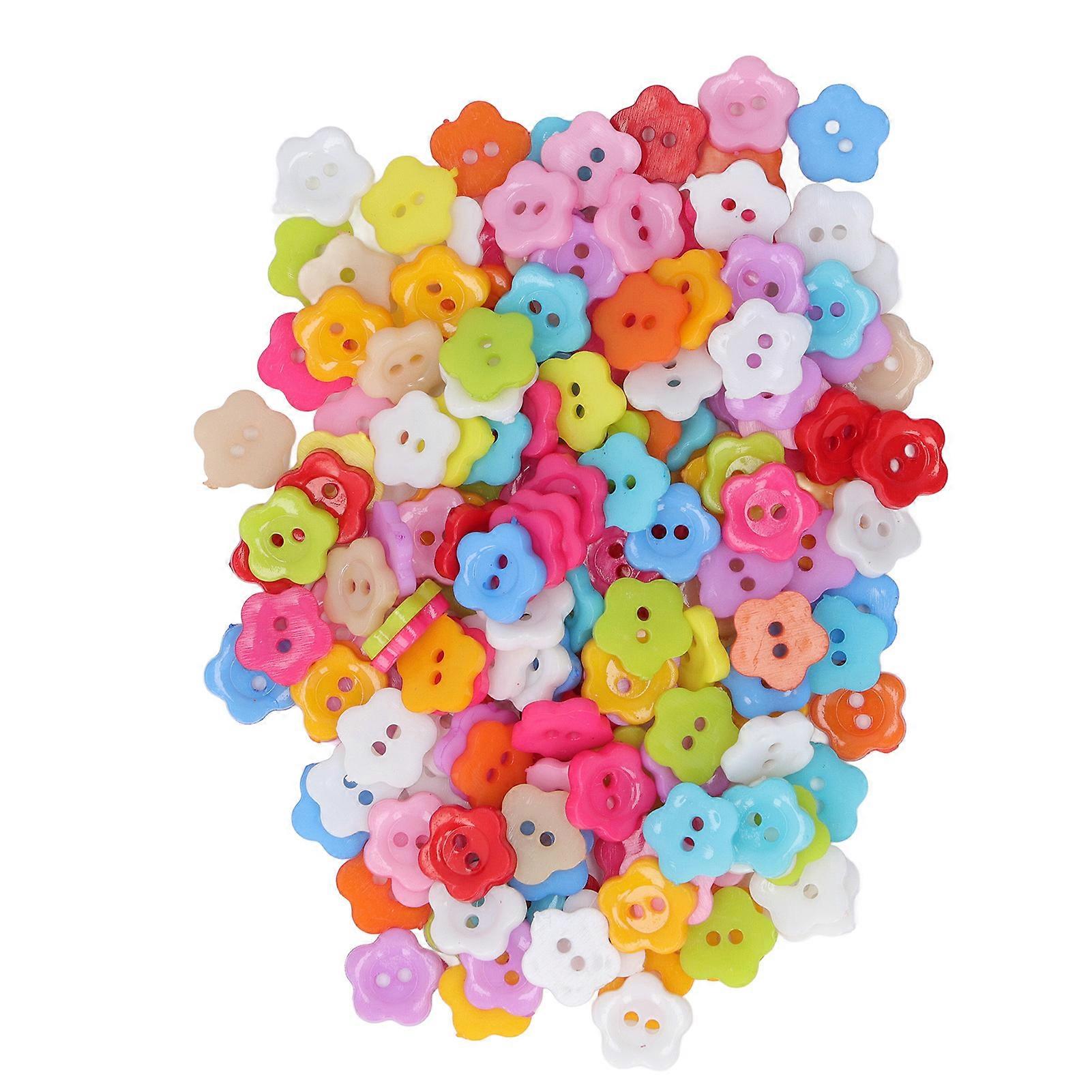 200pcs Flower Buttons Colorful DIY Making Plastic Glossy Decorative 1.3x1.3cm/0.5x0.5in Sewing Buttons for Scrapbooking