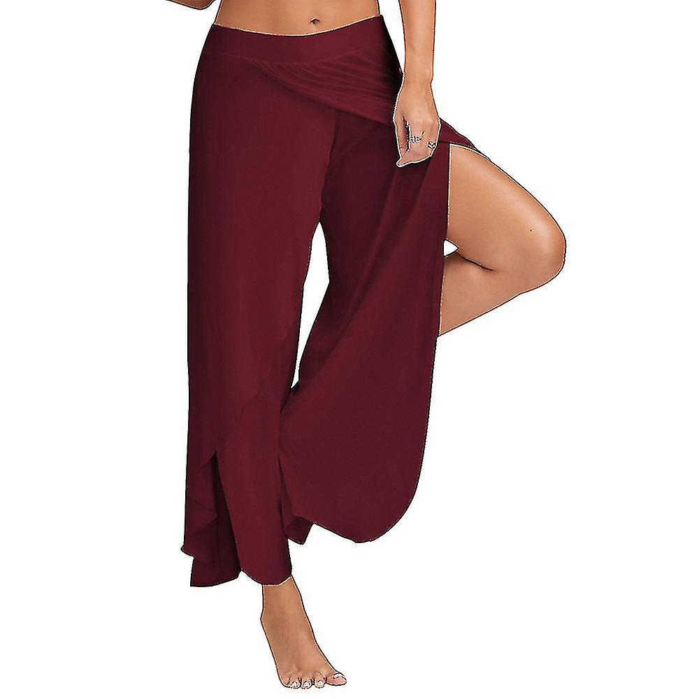 Women's Harem Palazzo Yoga Split Pants Ladies Loose Baggy Wide Leg Hippie Flowy Slit Trousers Plus Size