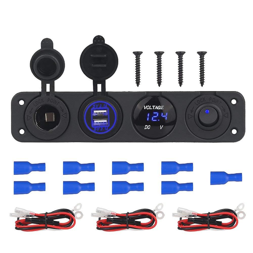 Diy 4 Hole Panel 4.2a Dual Usb Charger Cigarette Lighter Switch Voltmeter 60cm Cable For Car Boat Trailer Vehicles Truck Yacht
